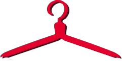 A red clothes hanger with a curved hook on a plain background.